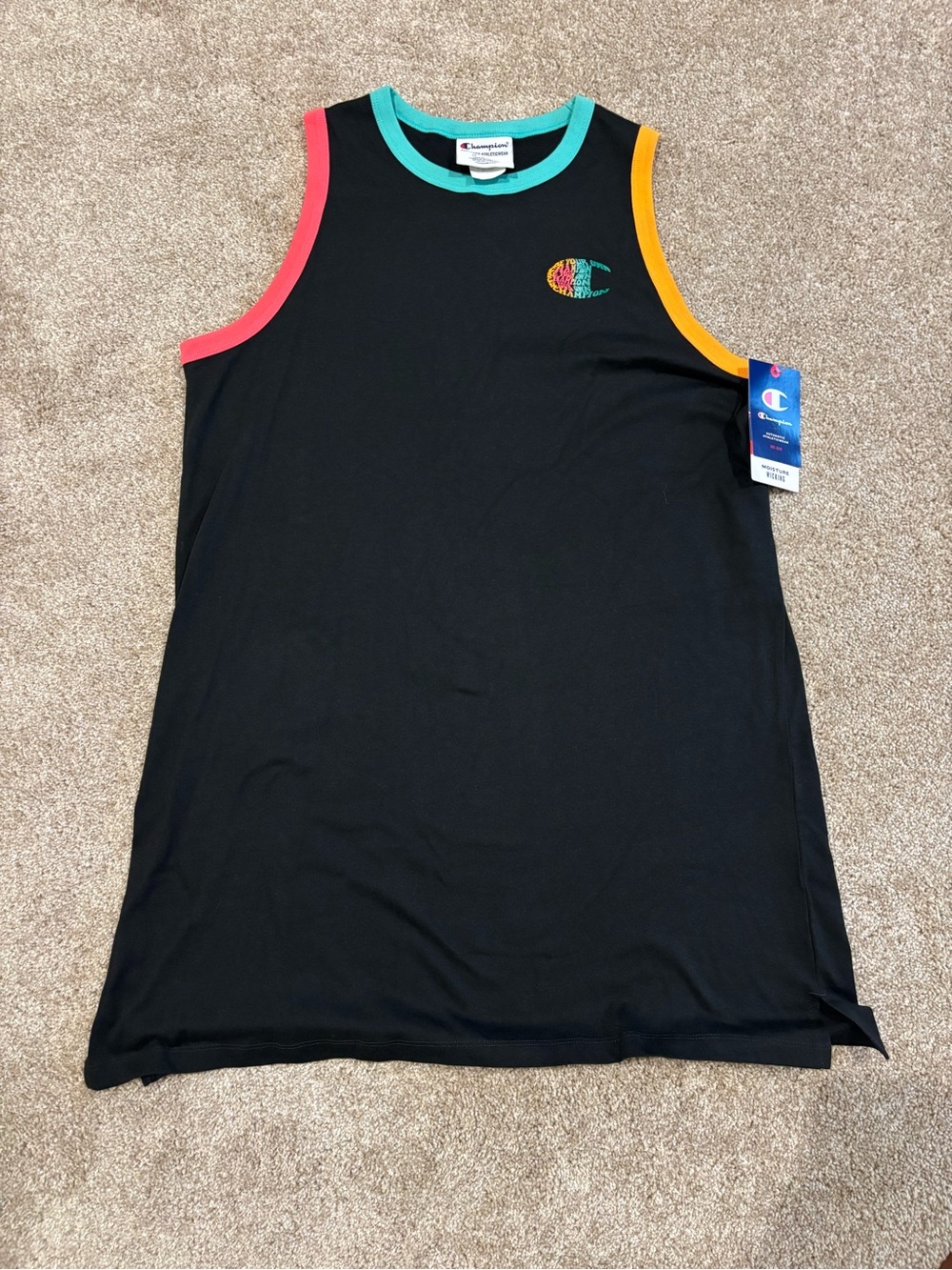 Champion Black Tank Dress with Pink, Teal & Yellow Trim